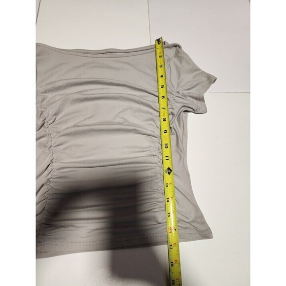 Shein Womens Light Grey Side Rouched Short Sleeve Shirt Size Small - Picture 6 of 8
